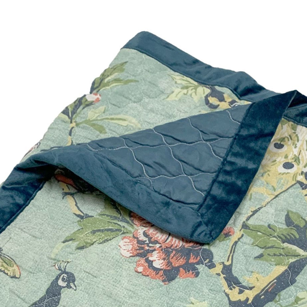 Benjara Eden 60 Inch Throw Blanket, Butterflies And Songbirds, Green Microfiber