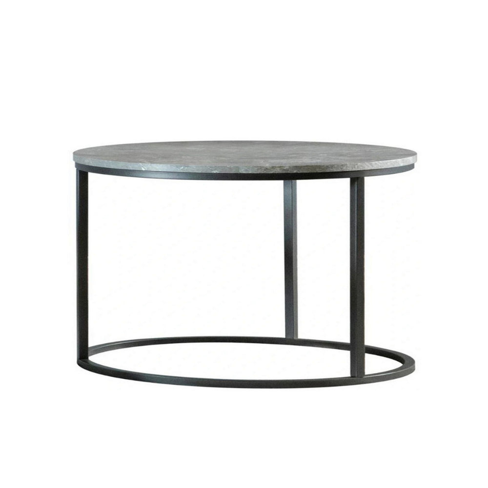 Benjara 35 Inch 2 Piece Nesting Coffee Table Set, Round Gray Faux Marble Tabletop