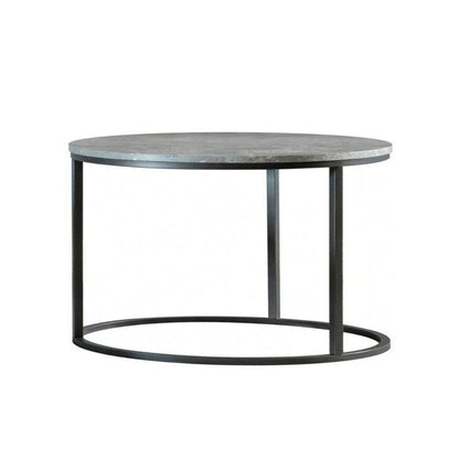 Benjara 35 Inch 2 Piece Nesting Coffee Table Set, Round Gray Faux Marble Tabletop