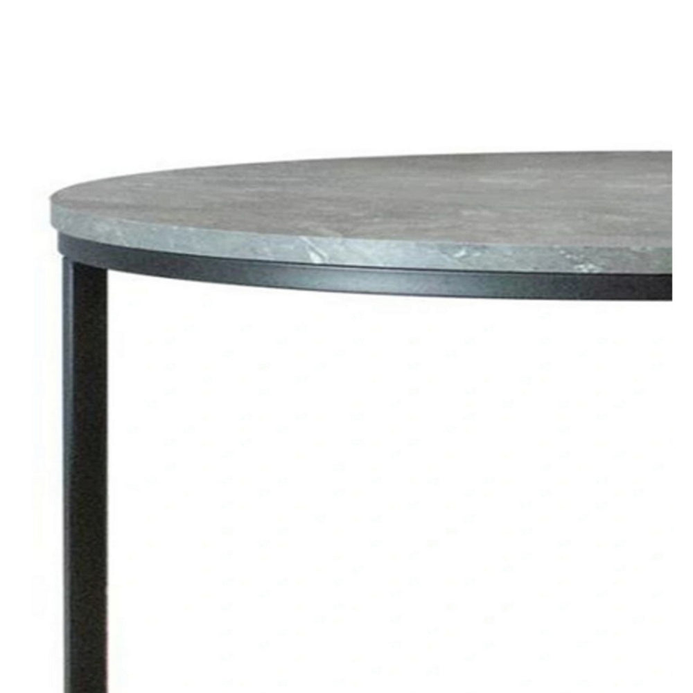 Benjara 35 Inch 2 Piece Nesting Coffee Table Set, Round Gray Faux Marble Tabletop