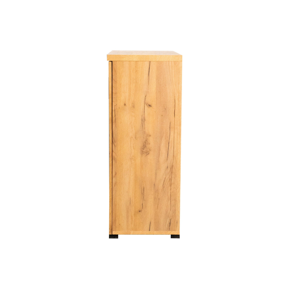 Benjara 38 Inch Accent Cabinet Chest, 5 Adjustable Shelf Units, Golden Oak Brown