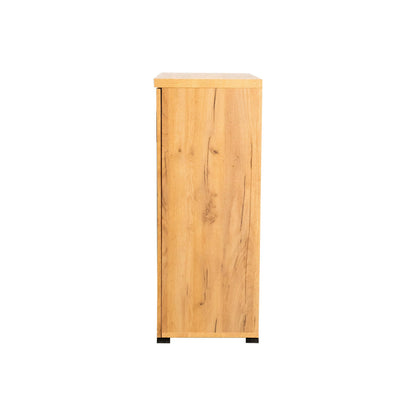 Benjara 38 Inch Accent Cabinet Chest, 5 Adjustable Shelf Units, Golden Oak Brown