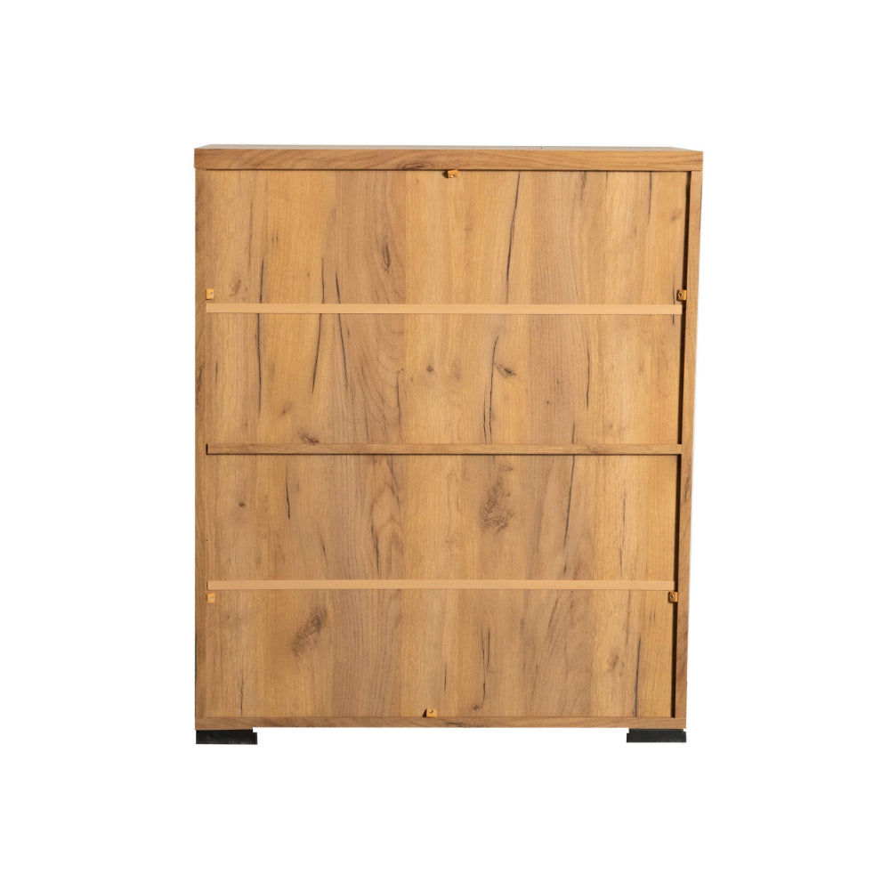 Benjara 38 Inch Accent Cabinet Chest, 5 Adjustable Shelf Units, Golden Oak Brown