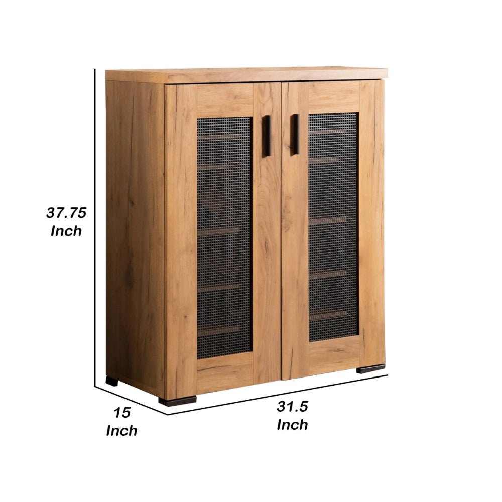 Benjara 38 Inch Accent Cabinet Chest, 5 Adjustable Shelf Units, Golden Oak Brown