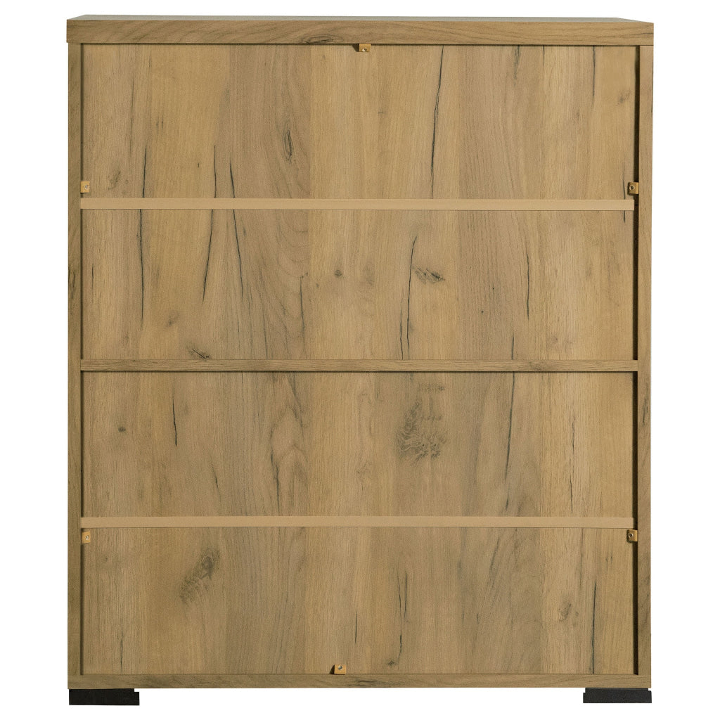 Benjara 38 Inch Accent Cabinet Chest, 5 Adjustable Shelf Units, Golden Oak Brown