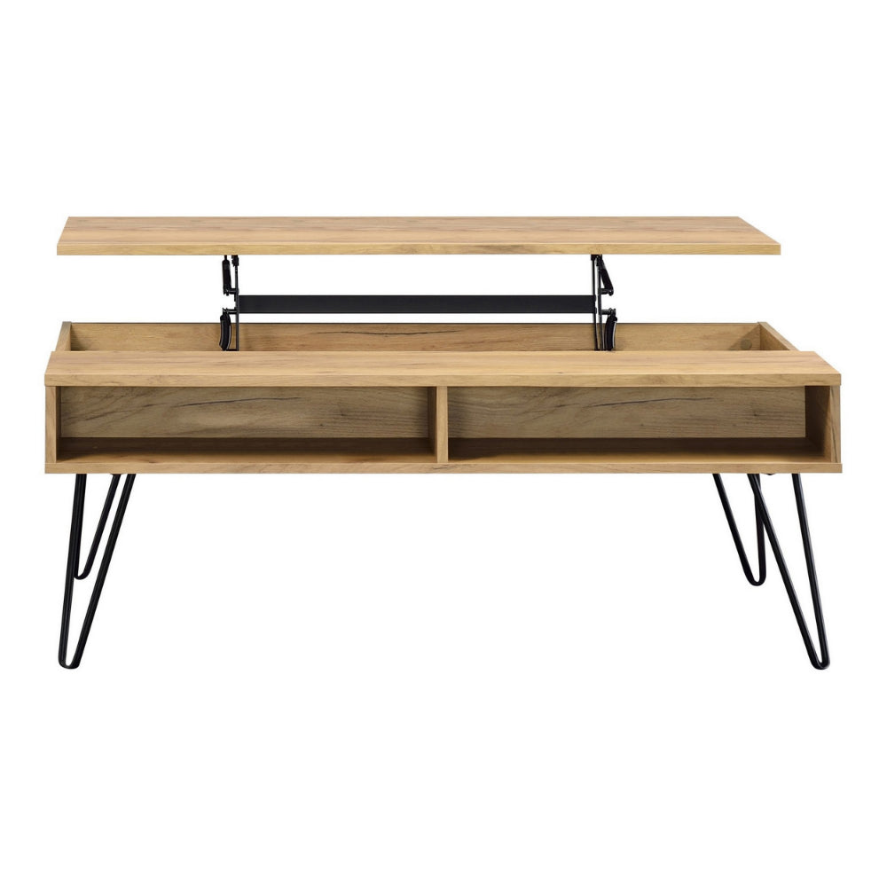 Benjara 47 Inch Lift Top Coffee Table, Natural Brown Wood, 2 Storage Compartments