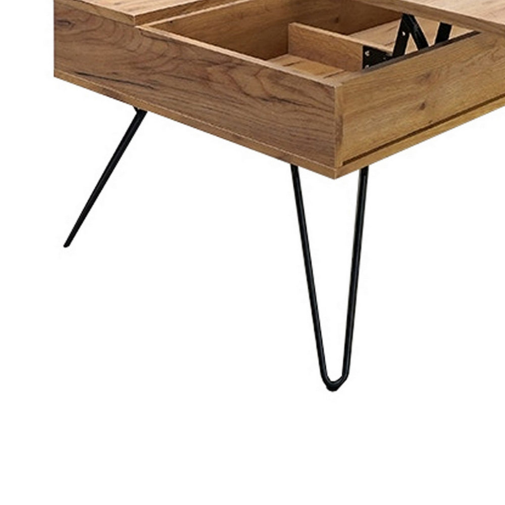 Benjara 47 Inch Lift Top Coffee Table, Natural Brown Wood, 2 Storage Compartments
