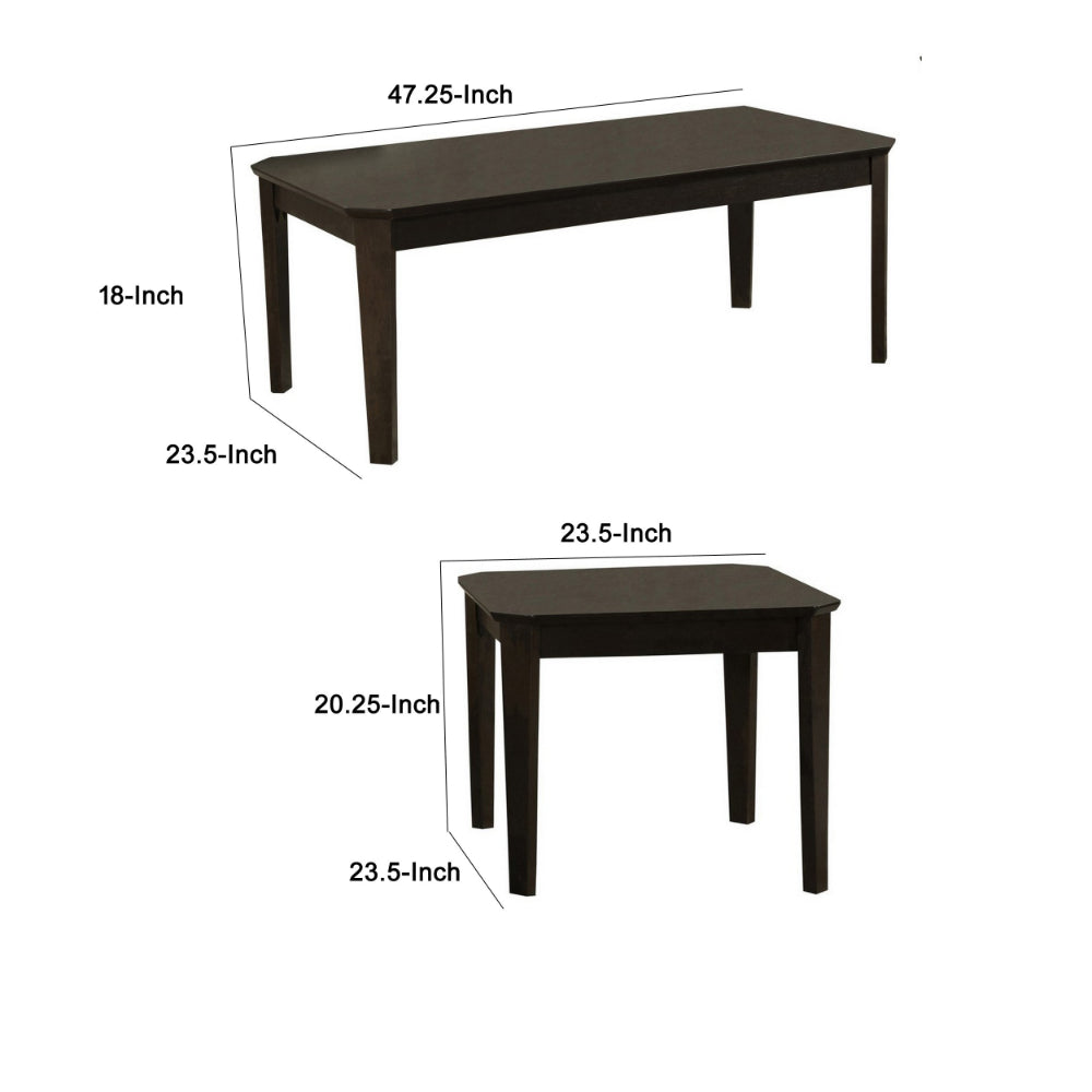 Benjara 3 Piece Rectangular Coffee And Square End Table Set, Sleek Espresso Brown