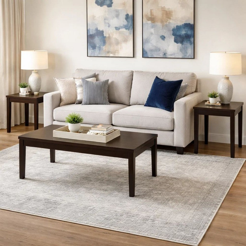 Benjara 3 Piece Rectangular Coffee And Square End Table Set, Sleek Espresso Brown