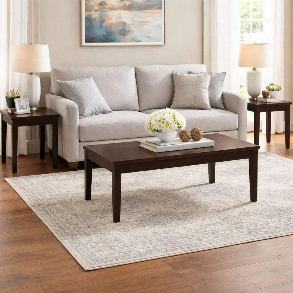 Benjara 3 Piece Rectangular Coffee And Square End Table Set, Sleek Espresso Brown
