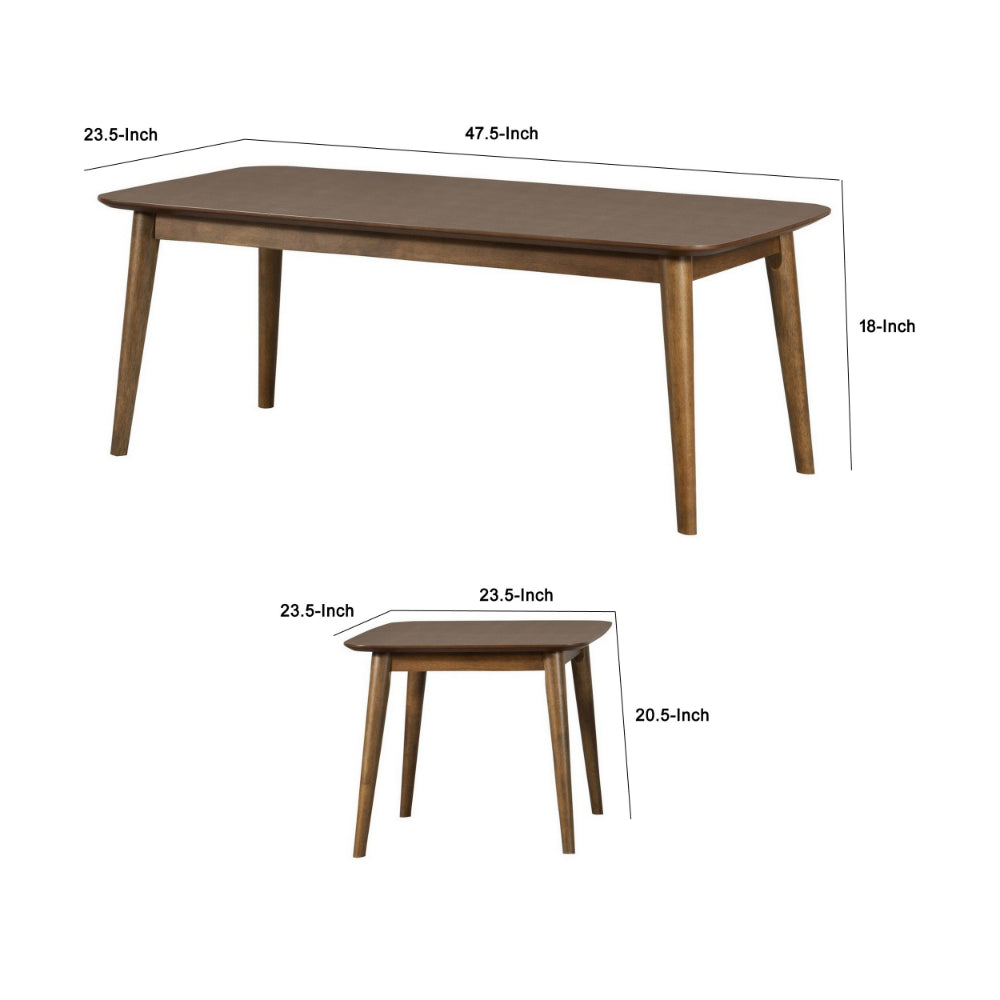 Benjara 3 Piece Rectangular Coffee And Square End Table Set, Rich Walnut Brown Wood