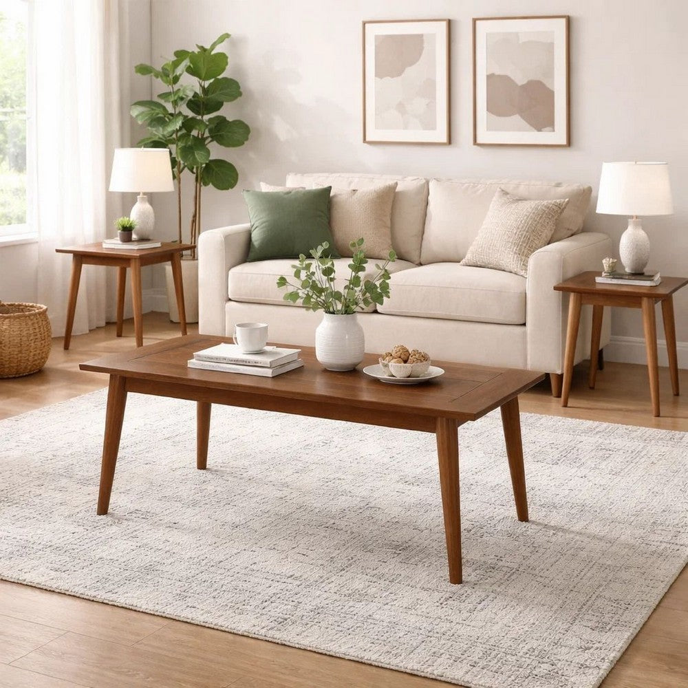 Benjara 3 Piece Rectangular Coffee And Square End Table Set, Rich Walnut Brown Wood
