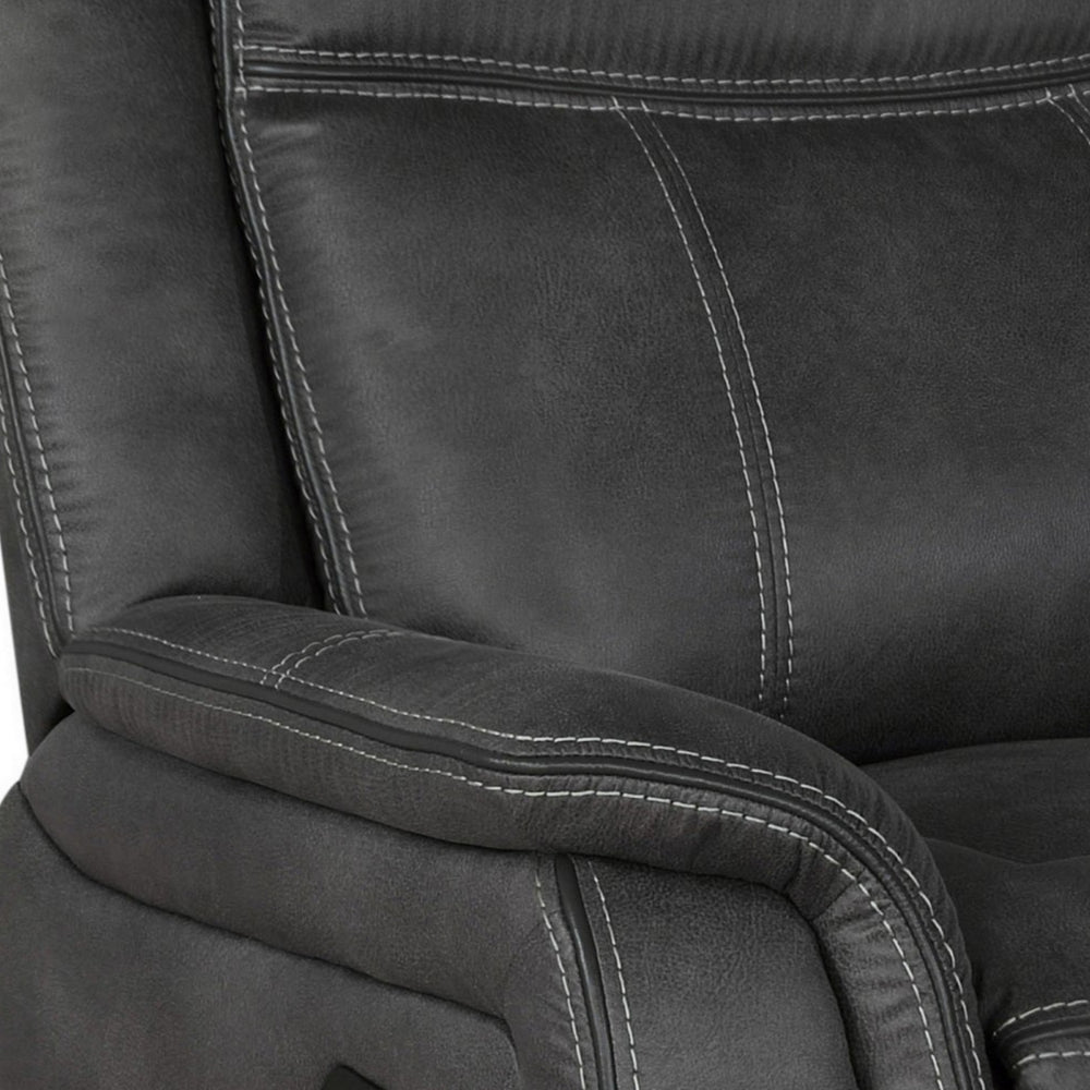 Benjara Lenard 41 Inch Manual Gliding Recliner, Piped Details, Charcoal Gray, Black