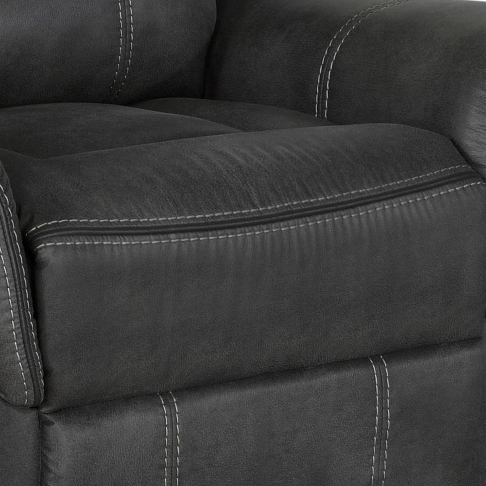 Benjara Lenard 41 Inch Manual Gliding Recliner, Piped Details, Charcoal Gray, Black