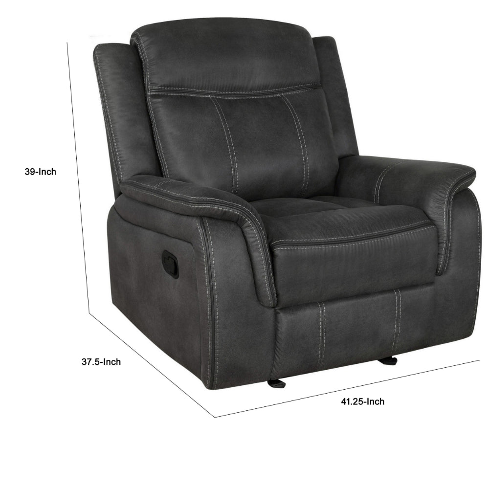 Benjara Lenard 41 Inch Manual Gliding Recliner, Piped Details, Charcoal Gray, Black