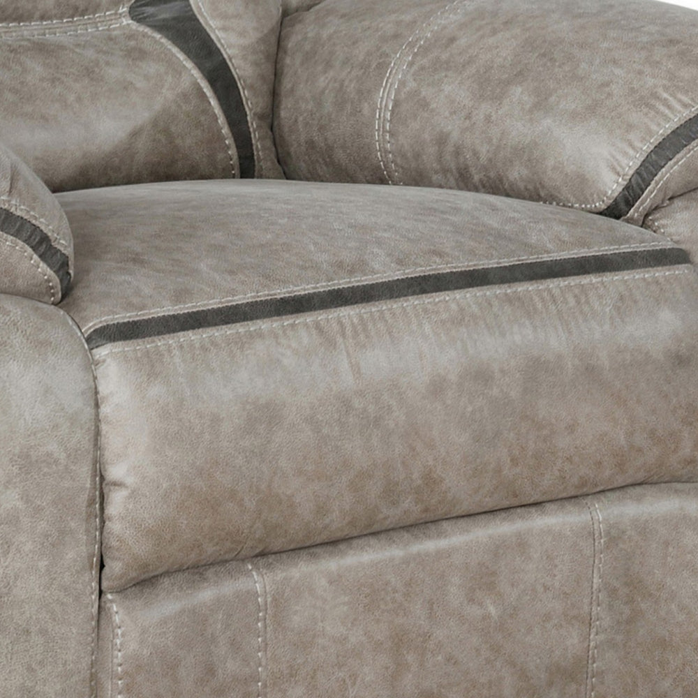 Benjara Jake 41 Inch Gliding Manual Recliner, Pillowtop, Taupe Brown Faux Leather