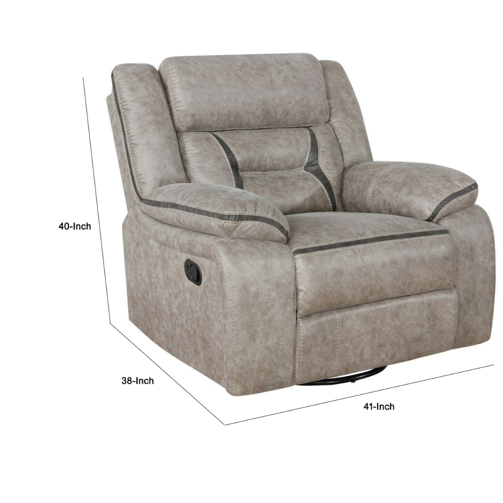 Benjara Jake 41 Inch Gliding Manual Recliner, Pillowtop, Taupe Brown Faux Leather