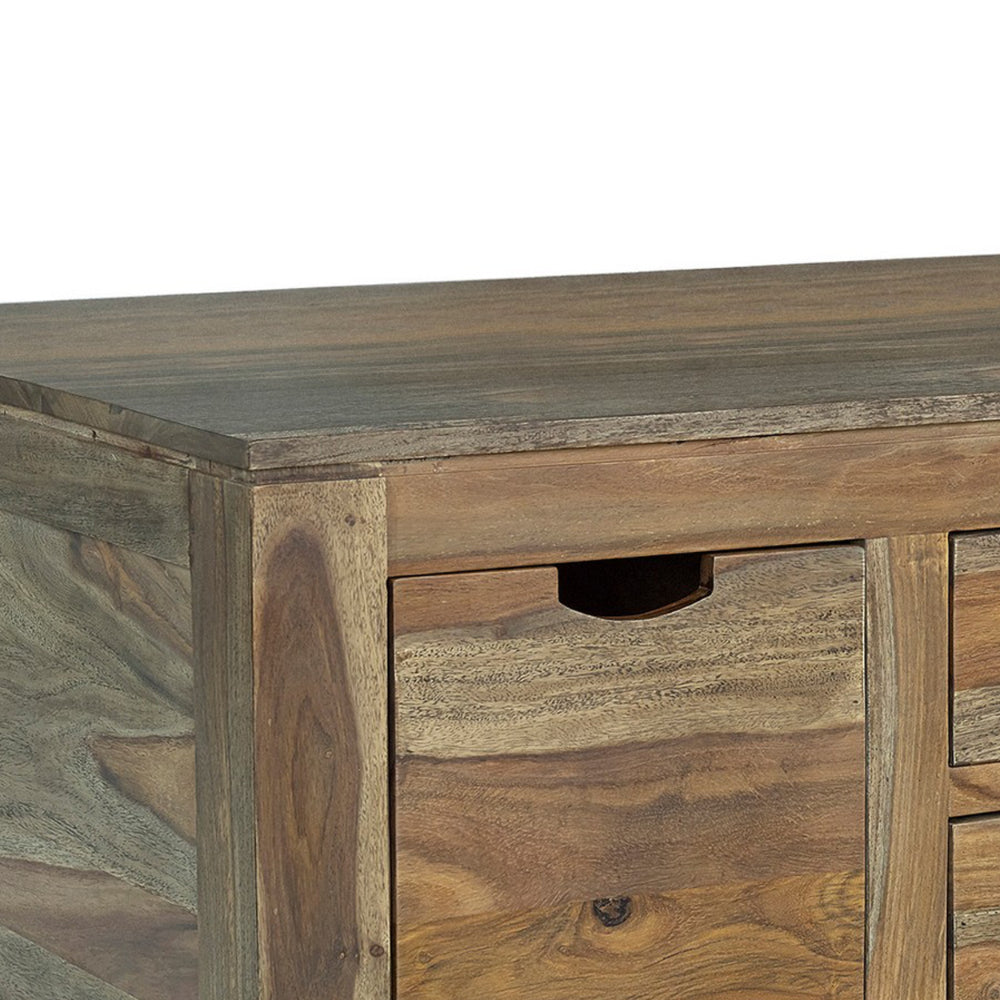Benjara Dale 53 Inch Rustic Storage Coffee Table, 6 Gliding Pull Out Drawers, Brown