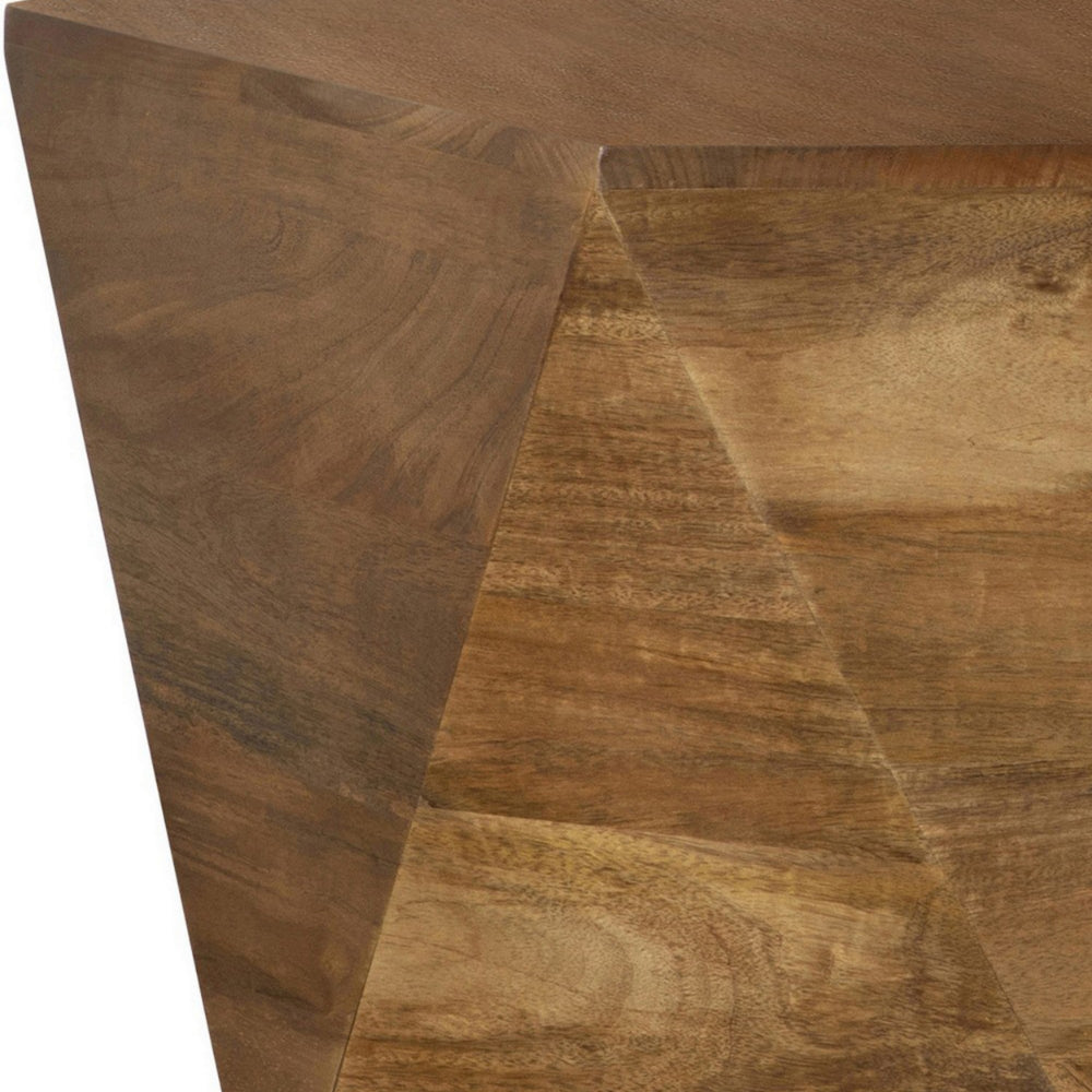 Benjara 35 Inch Wood Drum Coffee Table, Artisan Hexagonal Rich Natural Brown Finish