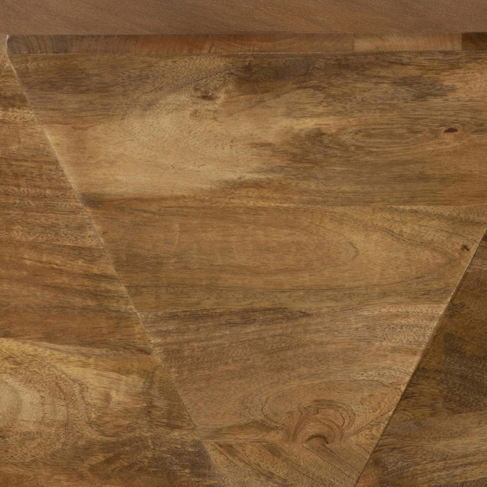 Benjara 35 Inch Wood Drum Coffee Table, Artisan Hexagonal Rich Natural Brown Finish
