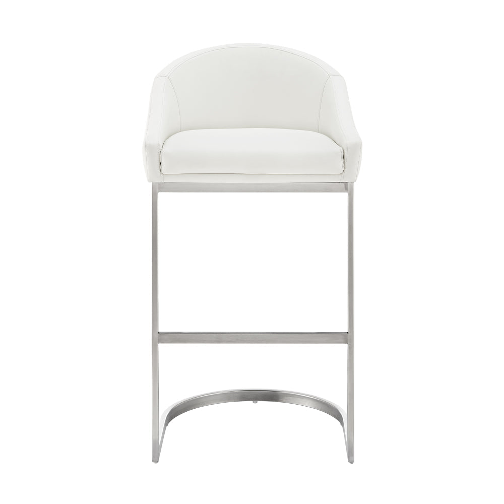 Benjara Lina 24 Inch Counter Stool Chair, Metal Cantilever Base, White Faux Leather