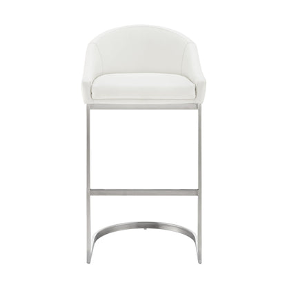 Benjara Lina 24 Inch Counter Stool Chair, Metal Cantilever Base, White Faux Leather