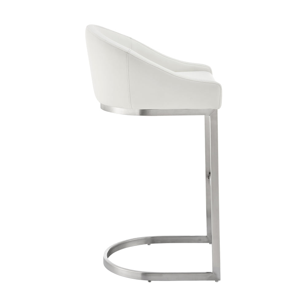 Benjara Lina 24 Inch Counter Stool Chair, Metal Cantilever Base, White Faux Leather
