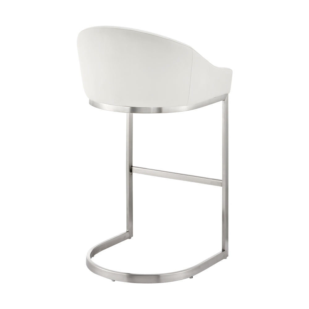 Benjara Lina 24 Inch Counter Stool Chair, Metal Cantilever Base, White Faux Leather