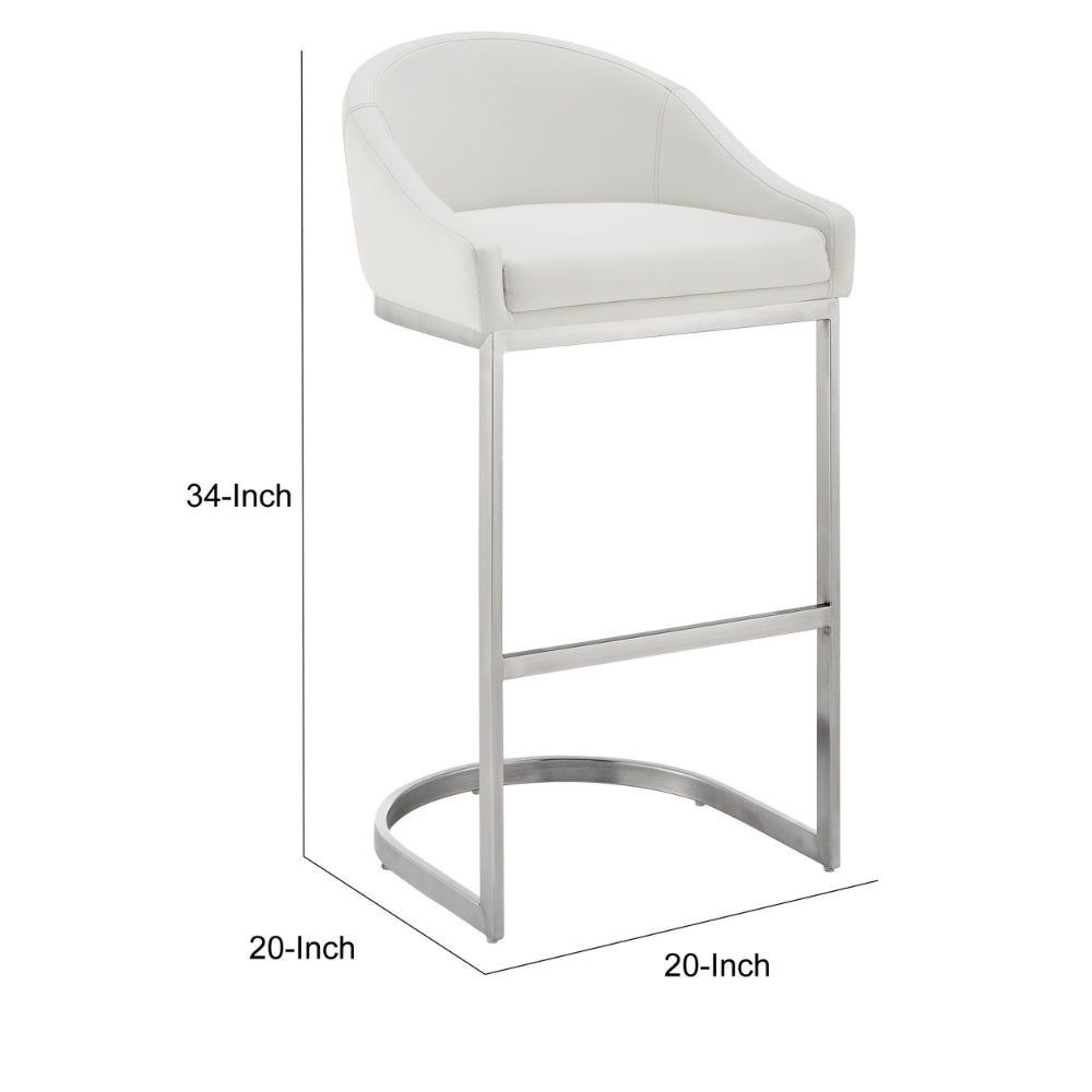 Benjara Lina 24 Inch Counter Stool Chair, Metal Cantilever Base, White Faux Leather