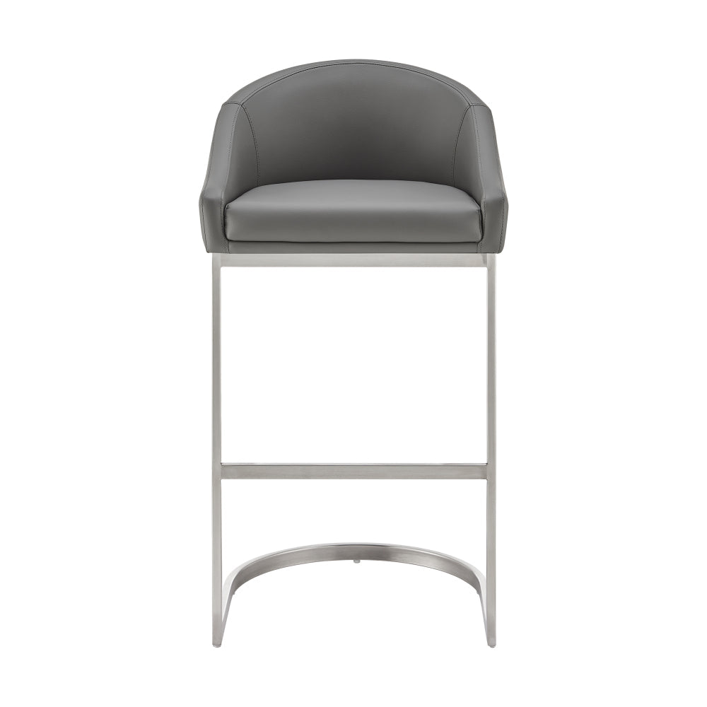 Benjara Lina 28 Inch Bar Stool Chair, Metal Cantilever Base, Gray Faux Leather