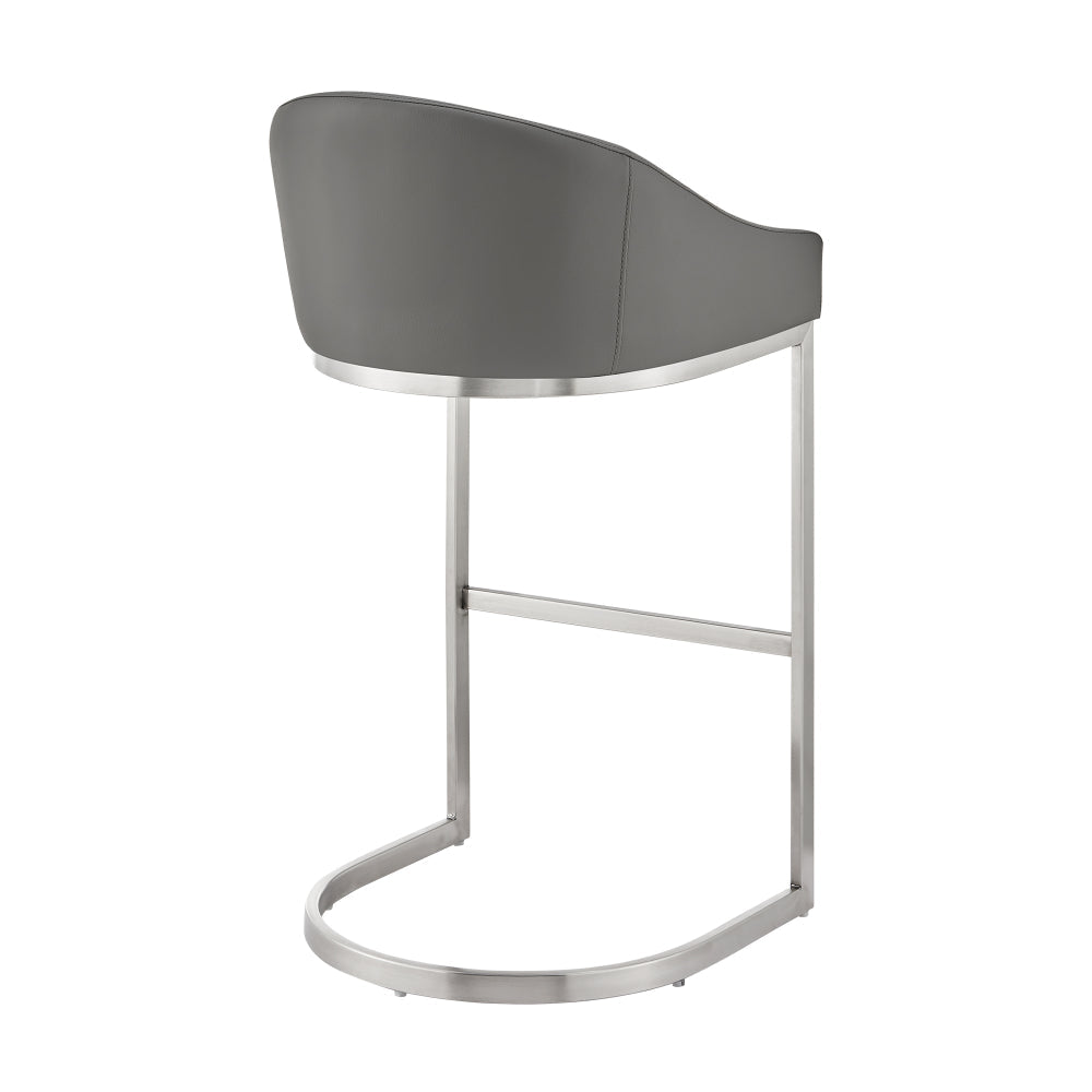 Benjara Lina 28 Inch Bar Stool Chair, Metal Cantilever Base, Gray Faux Leather