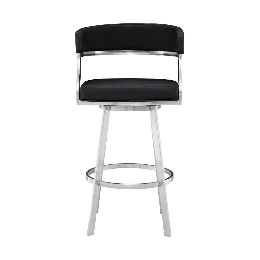 Benjara Ava 26 Inch Swivel Counter Stool Chair, Open Back Steel, Black Faux Leather