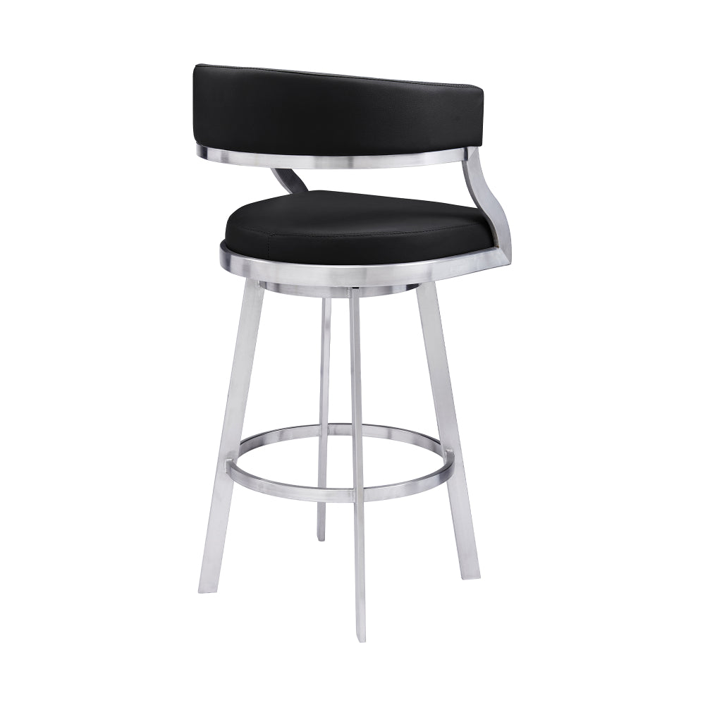 Benjara Ava 26 Inch Swivel Counter Stool Chair, Open Back Steel, Black Faux Leather