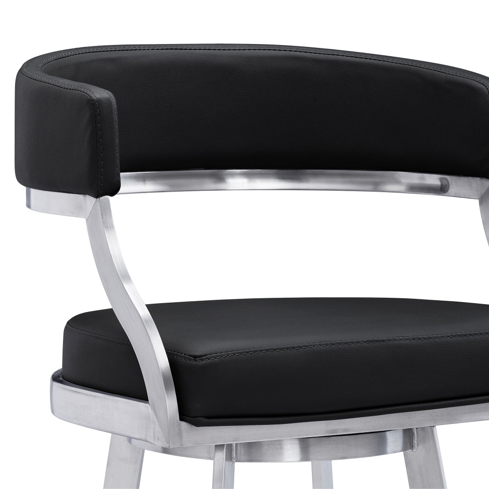 Benjara Ava 26 Inch Swivel Counter Stool Chair, Open Back Steel, Black Faux Leather