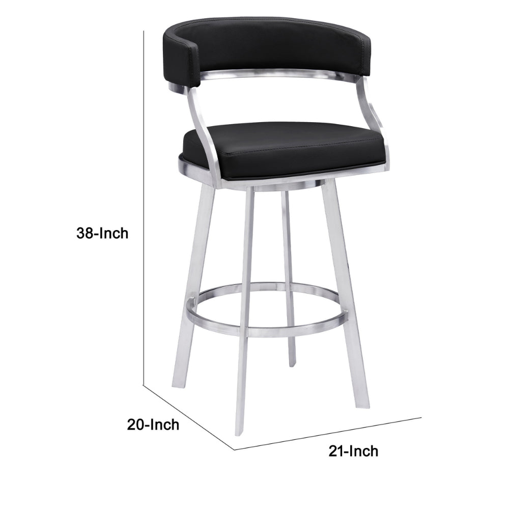 Benjara Ava 26 Inch Swivel Counter Stool Chair, Open Back Steel, Black Faux Leather