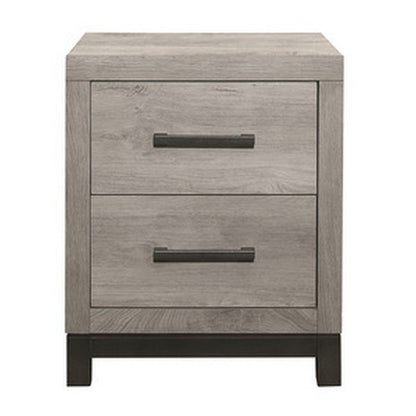 Benjara Deena 25 Inch Classic 2 Drawer Nightstand, Metal Handles, Wood Grain Gray