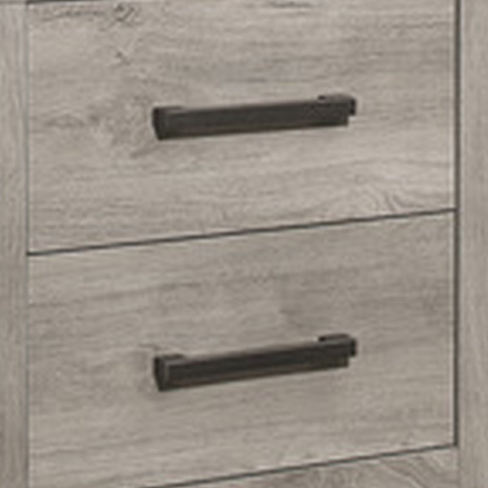 Benjara Deena 25 Inch Classic 2 Drawer Nightstand, Metal Handles, Wood Grain Gray