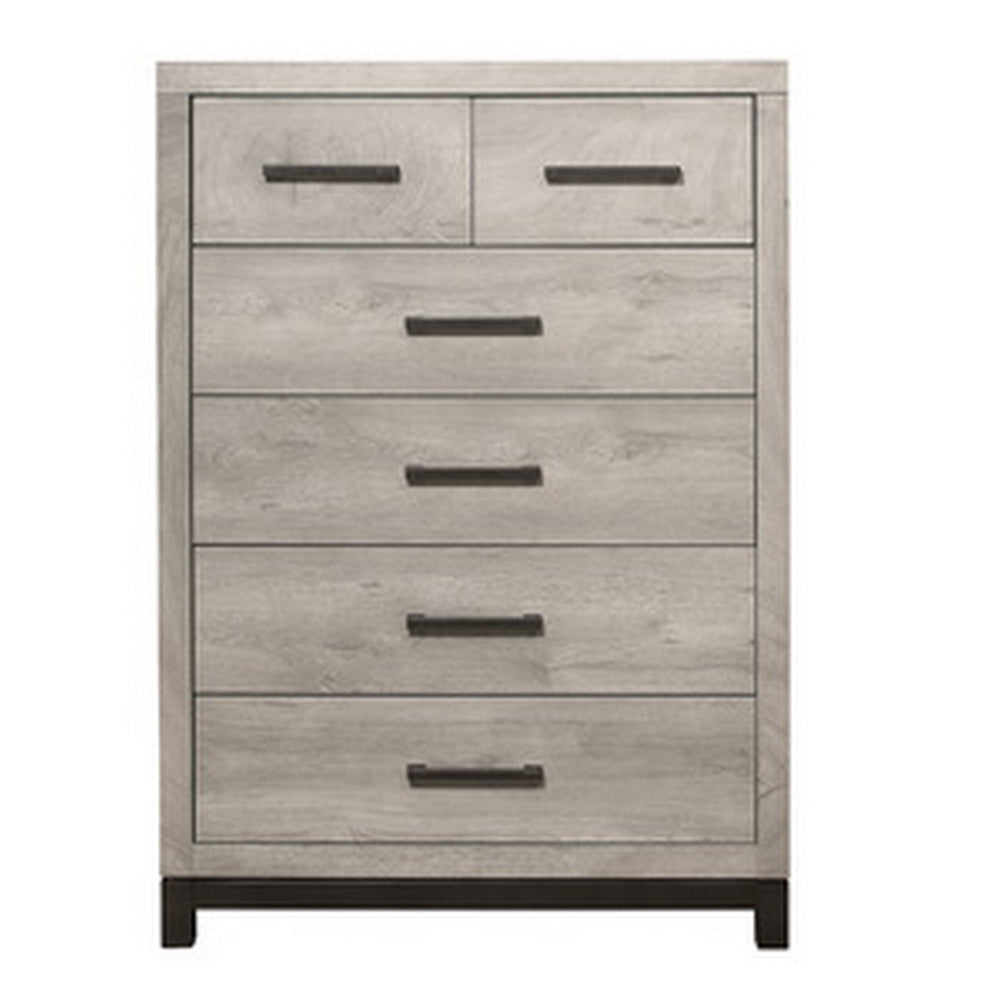 Benjara Deena 49 Inch 6 Drawer Tall Dresser Chest with Metal Handles, Light Gray