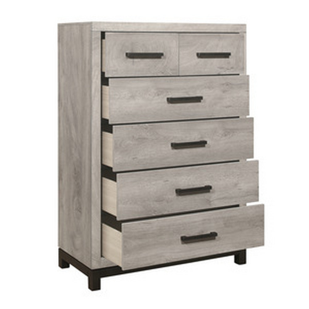 Benjara Deena 49 Inch 6 Drawer Tall Dresser Chest with Metal Handles, Light Gray