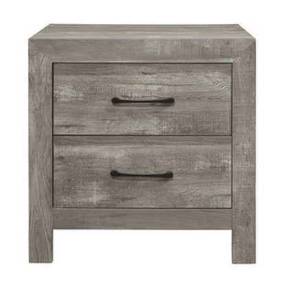 Benjara Adia 24 Inch Classic 2 Drawer Nightstand, Metal Handles, Rustic Gray Finish
