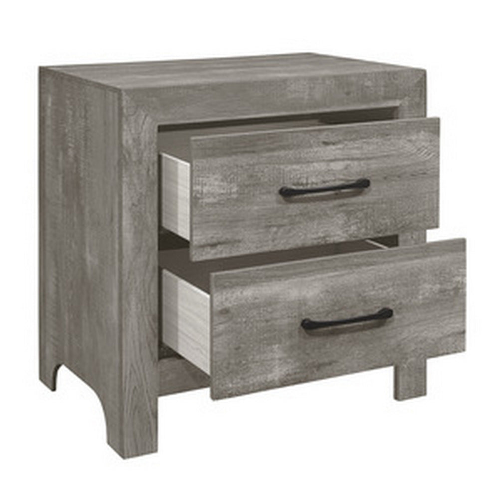 Benjara Adia 24 Inch Classic 2 Drawer Nightstand, Metal Handles, Rustic Gray Finish