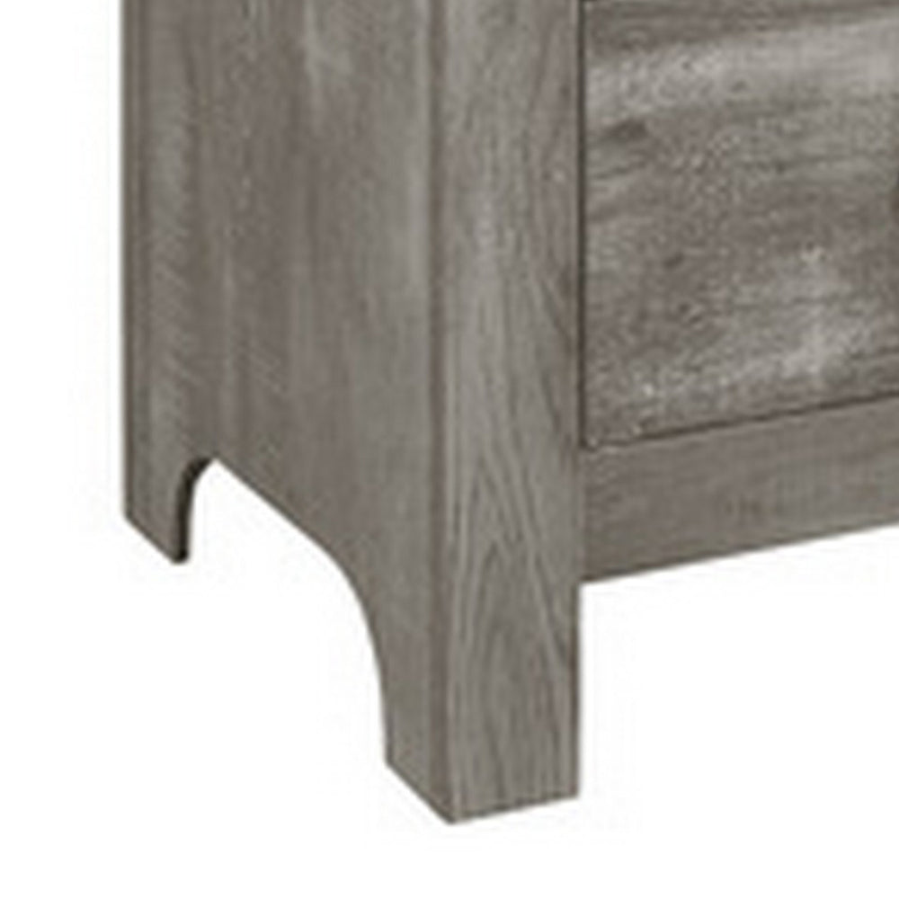 Benjara Adia 24 Inch Classic 2 Drawer Nightstand, Metal Handles, Rustic Gray Finish