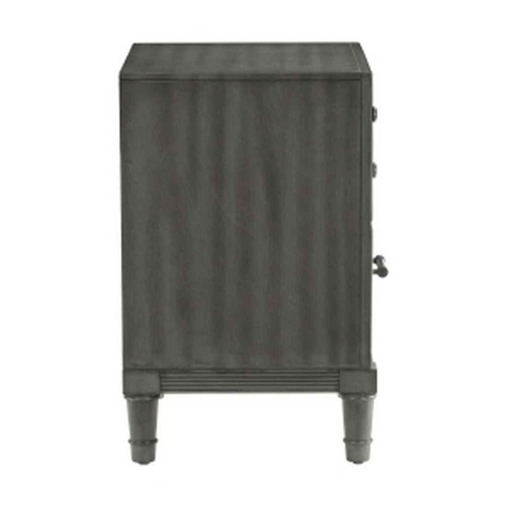 Benjara Ceila 27 Inch Classic 2 Drawer Nightstand, Round Tapered Legs, Gray Finish