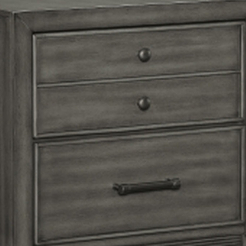 Benjara Ceila 27 Inch Classic 2 Drawer Nightstand, Round Tapered Legs, Gray Finish