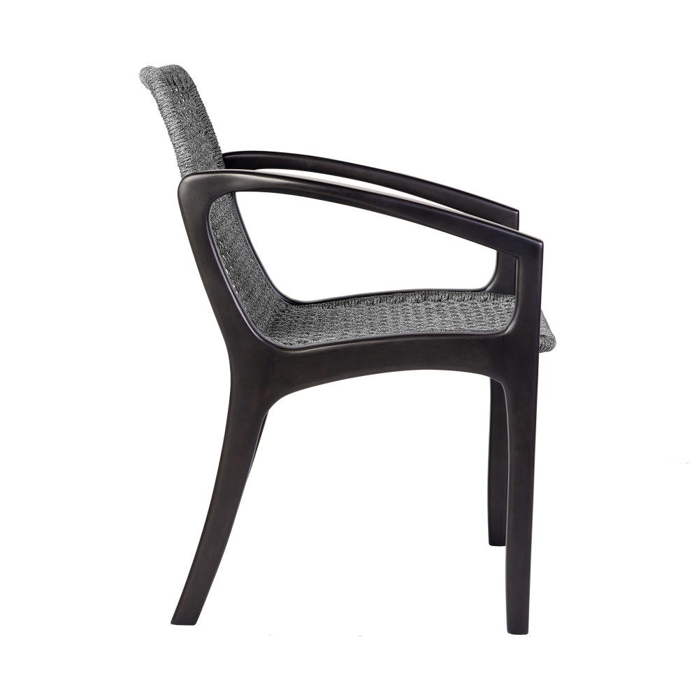 Benjara Tye 25 Inch Patio DIning Chair, Dark Eucalyptus Wood, Gray Rope Seating