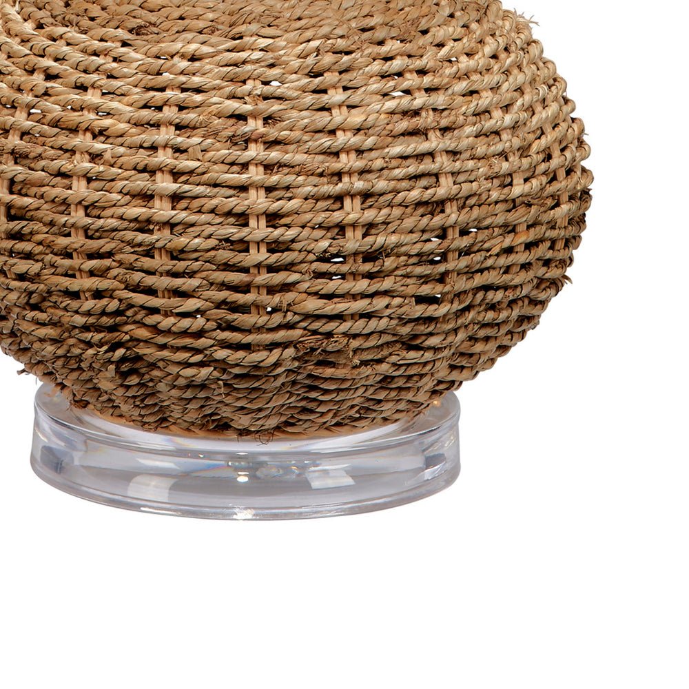 Benjara 25 Inch Table Lamp, Rattan Woven, Inverted Tapered Shade, White, Beige