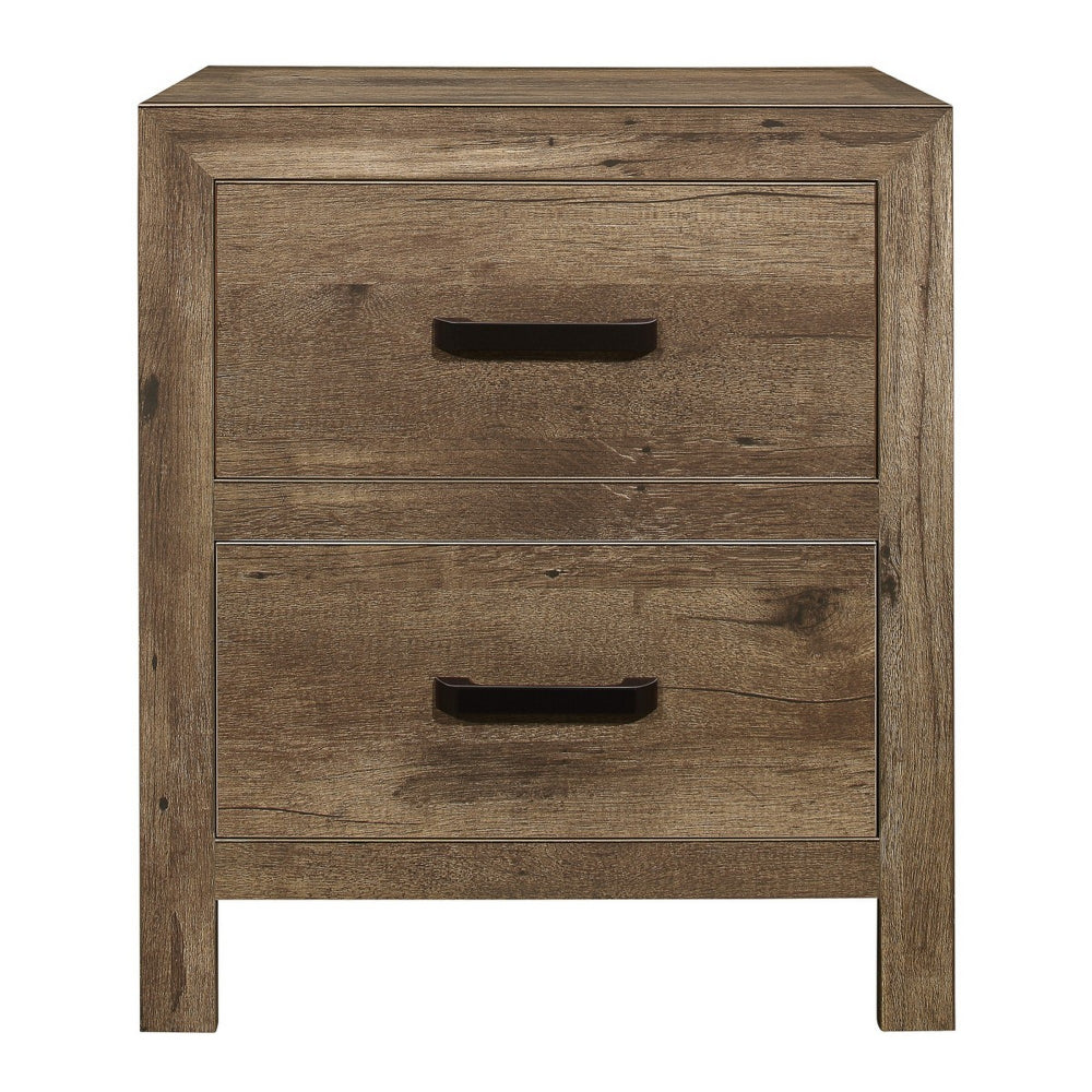 Benjara Zane 28 inch Transitional Nightstand, 2 Drawers, Weathered Pine Veneer