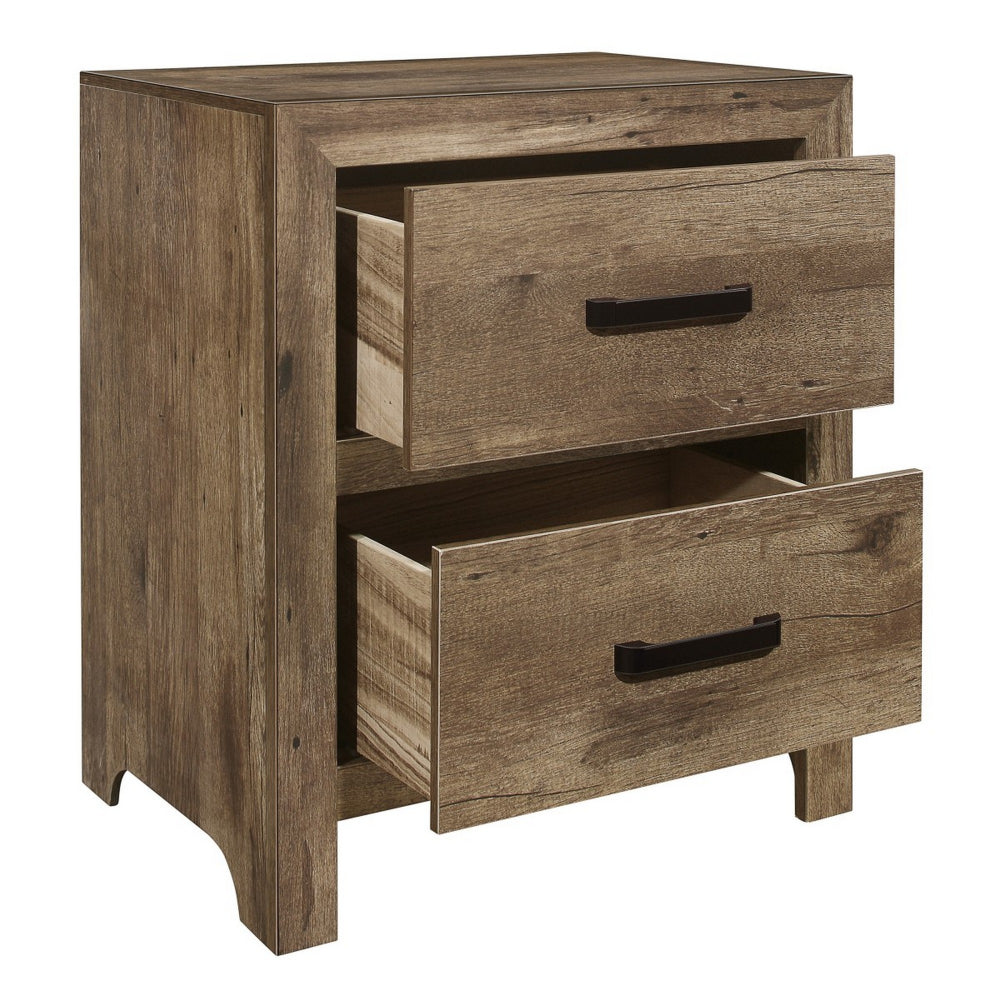 Benjara Zane 28 inch Transitional Nightstand, 2 Drawers, Weathered Pine Veneer