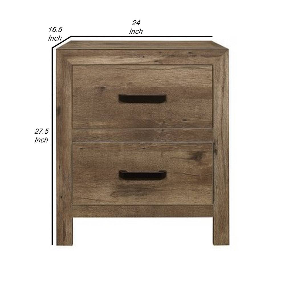 Benjara Zane 28 inch Transitional Nightstand, 2 Drawers, Weathered Pine Veneer