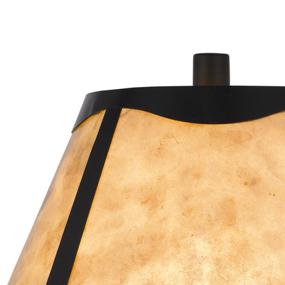 Benjara 30 Inch 3 Way Table Lamp, Beige Mica Shade, Rubberwood And Black Metal Body